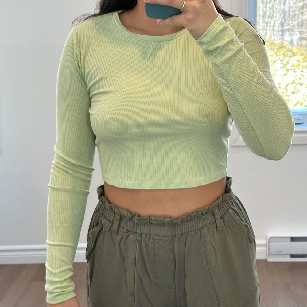 Garage Light Green Ribbed Crop Top